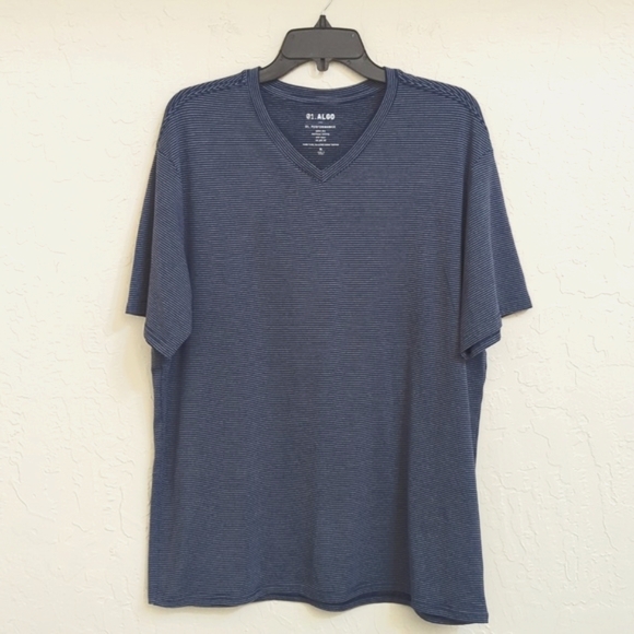 LIKE NEW 01.ALGO Peter Performance Vee Quick Dry Blue Striped Tee XL - Picture 5 of 8